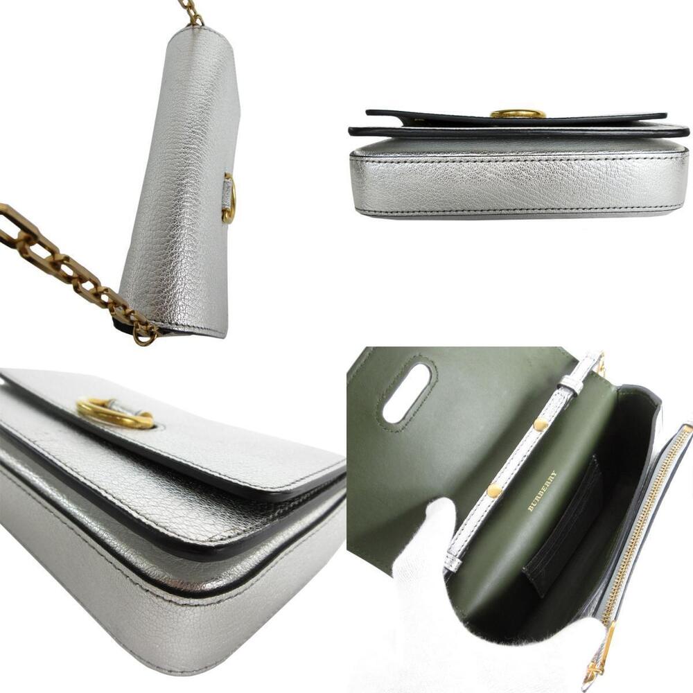 Burberry Shoulder Bag Leather Metal Silver Gold - Picture 4 of 4